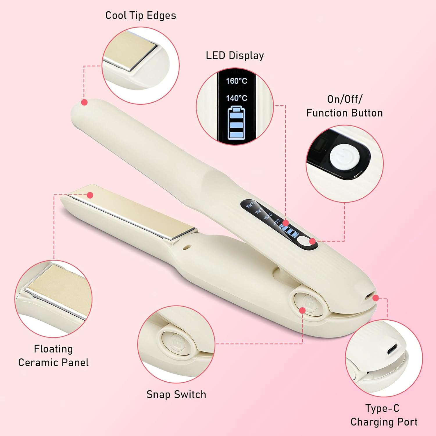 Fer à Lisser Sans Fil 2-en-1 – Lisseur & Boucleur USB avec Écran LED