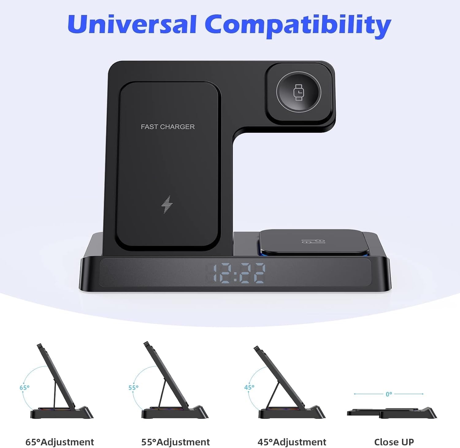 Station de Charge Sans Fil 4-en-1 avec Horloge LED – iPhone, Apple Watch & AirPods