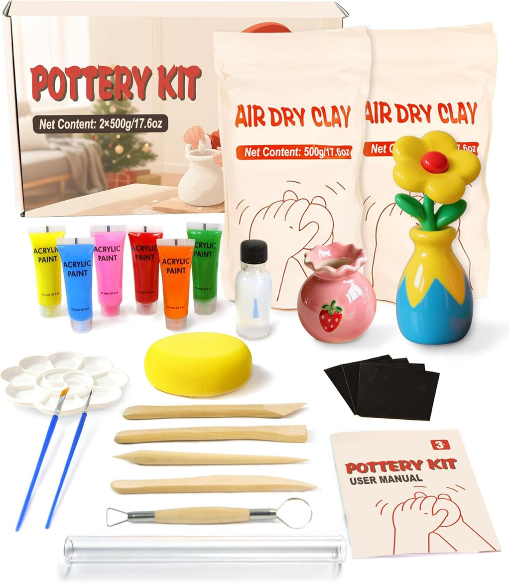 Kit Poterie Adulte Premium – Argile Autodurcissante + Peinture & Vernis Brillant