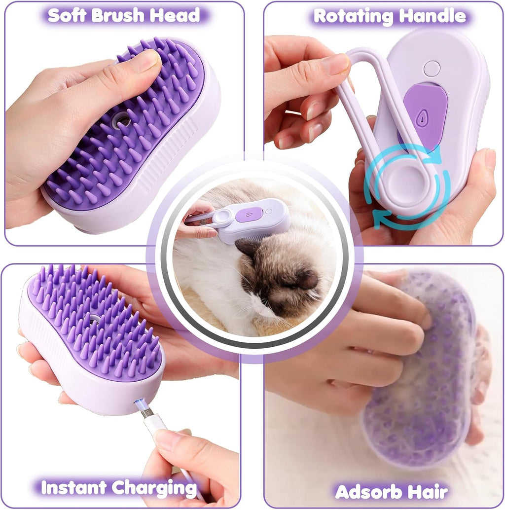 Brosse Vapeur 3-en-1 pour Chat & Chien – Toilettage, Massage & Anti-Poils