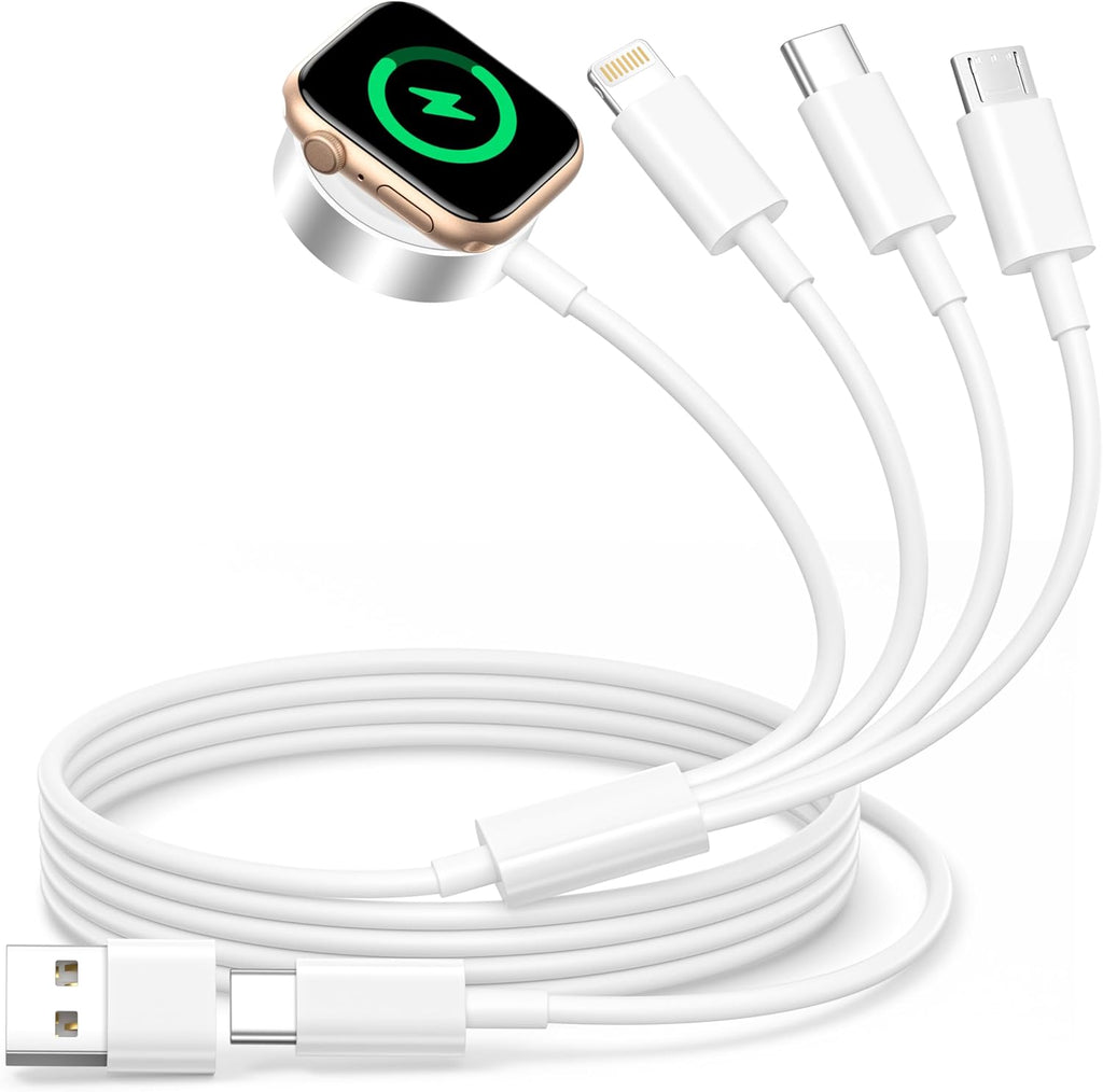 Câble Chargeur 4-en-1 pour Apple Watch & iPhone – USB Multi-Connecteurs