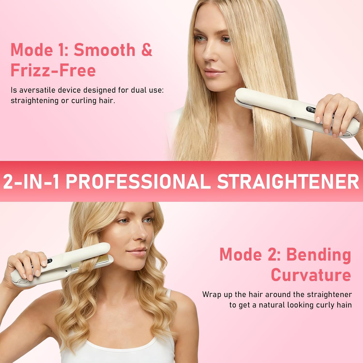 Fer à Lisser Sans Fil 2-en-1 – Lisseur & Boucleur USB avec Écran LED