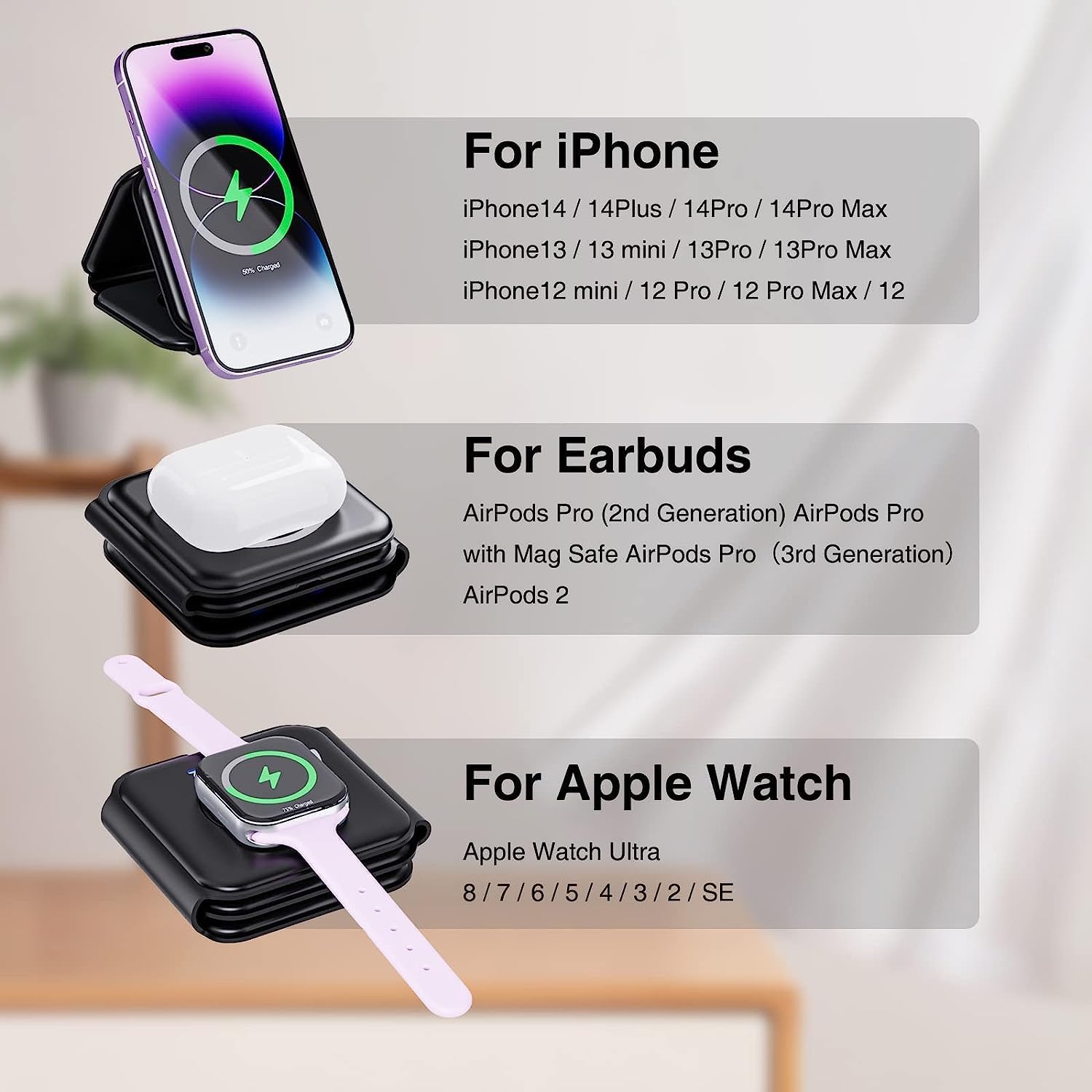 Station de Charge Sans Fil 3-en-1 Pliable – iPhone, Apple Watch & AirPods