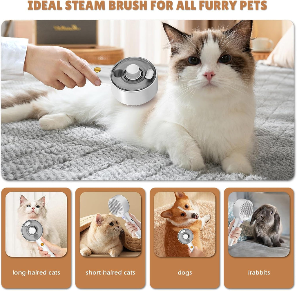 Brosse Vapeur 4-en-1 pour Chien & Chat – Autonettoyante & Massage