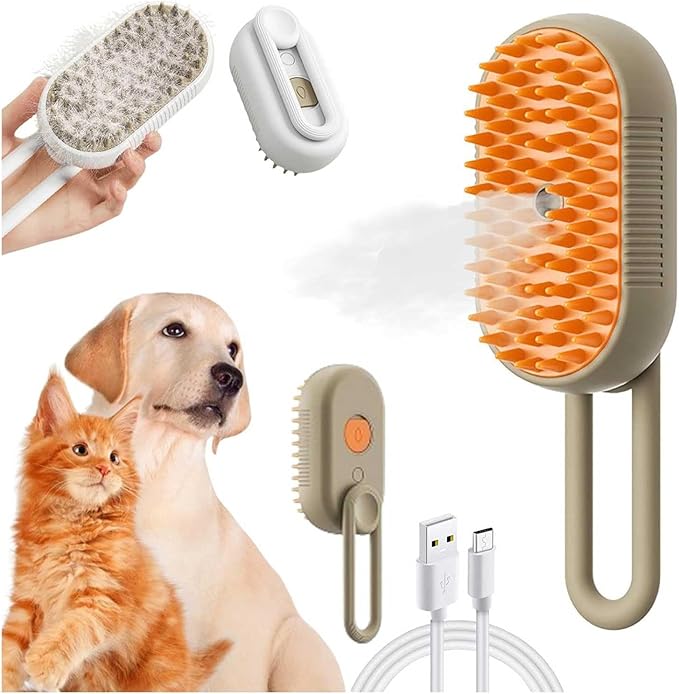 Brosse 3-en-1 pour Chien & Chat – Vapeur, Massage & Démêlage Électrique