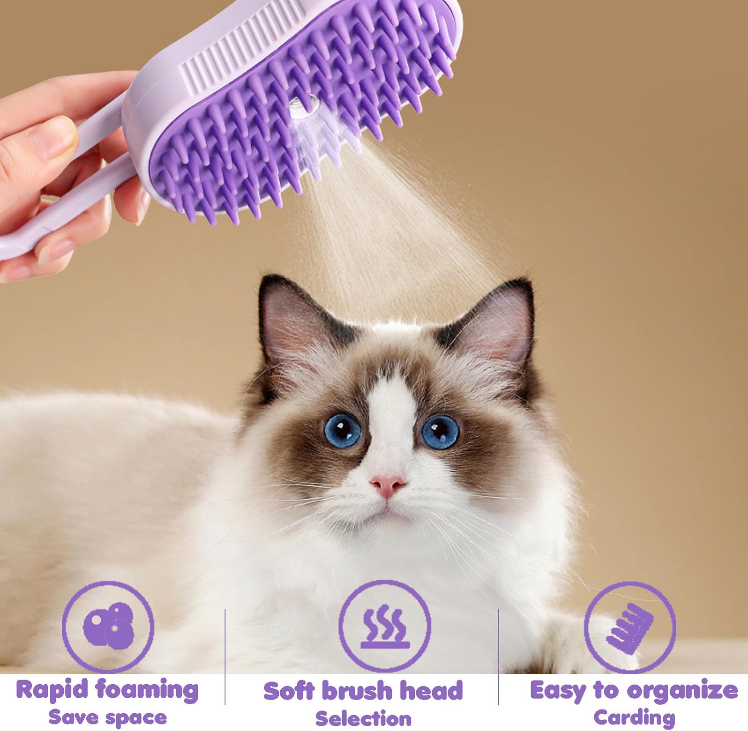 Brosse Vapeur 3-en-1 pour Chat & Chien – Toilettage, Massage & Anti-Poils