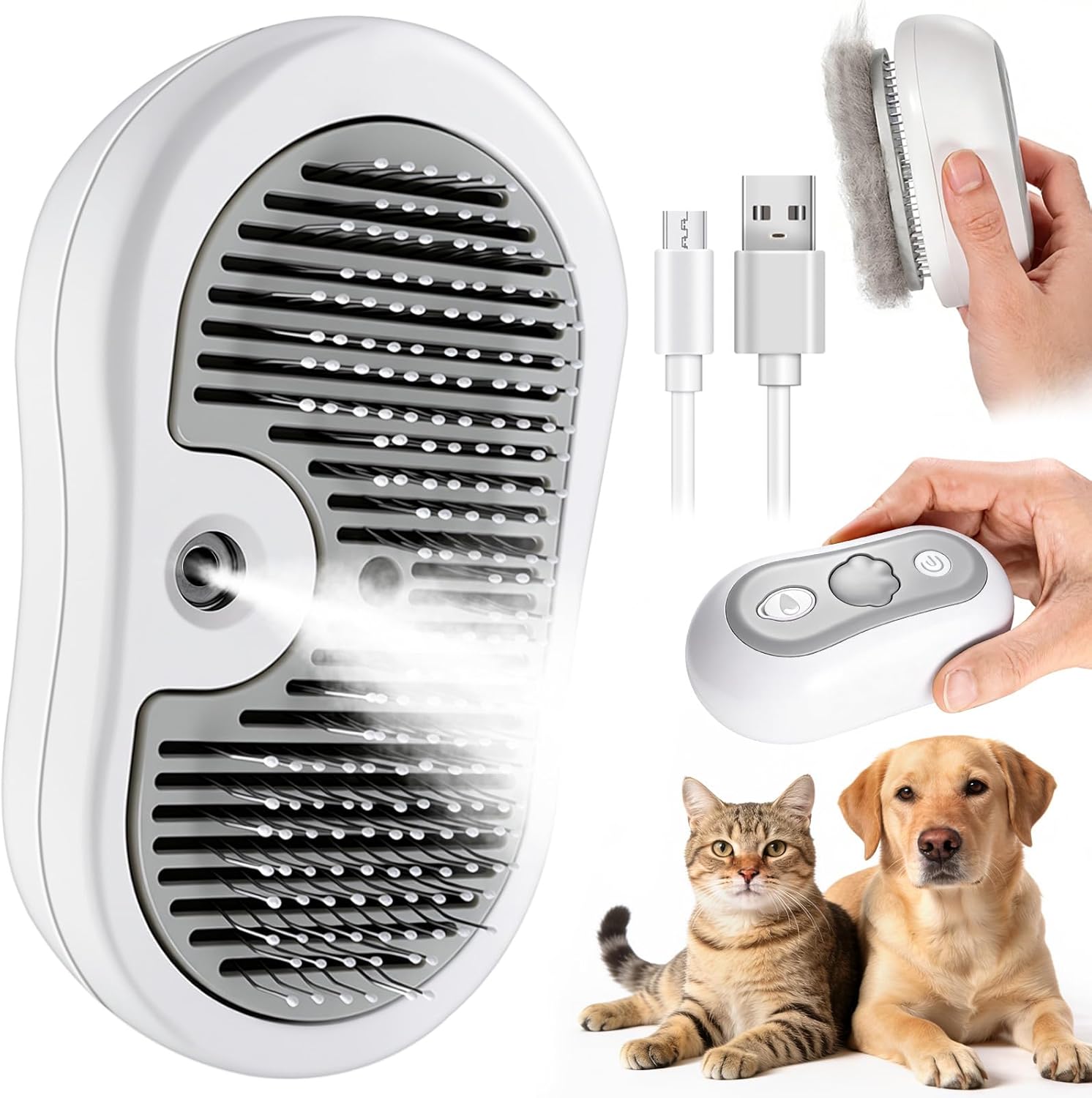Brosse Vapeur Rechargeable pour Chat & Chien – Démêlage & Massage