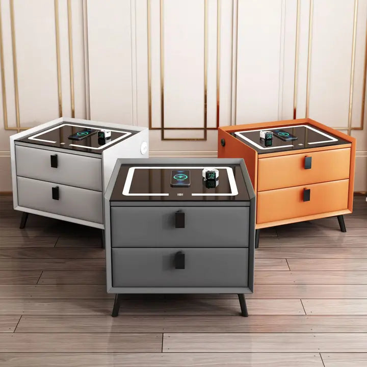 Table de Chevet Moderne avec Recharge Sans Fil & Verre Trempé – Design Premium