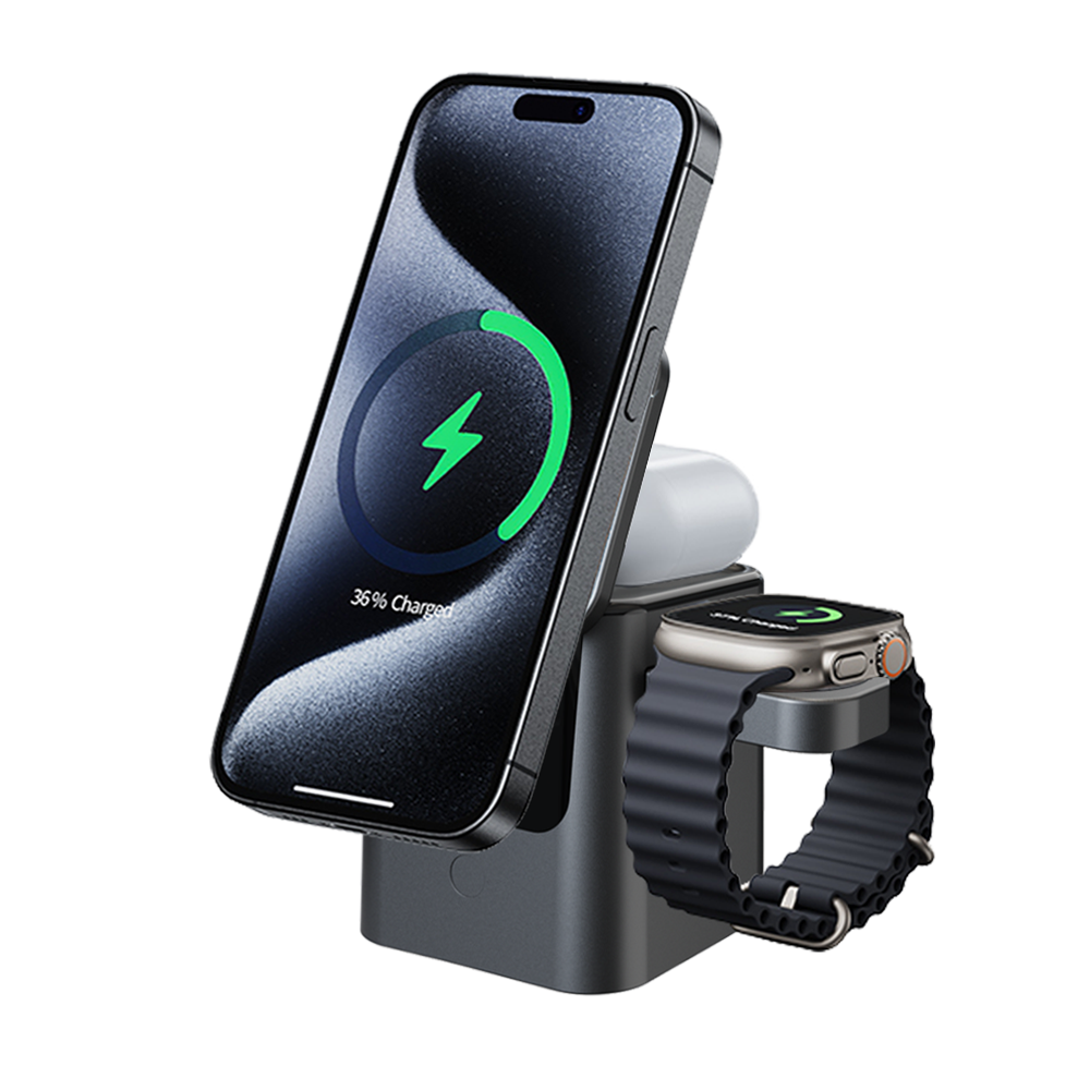 Chargeur Magnétique 3-en-1 Pliable 15W – Station Rapide en Aluminium