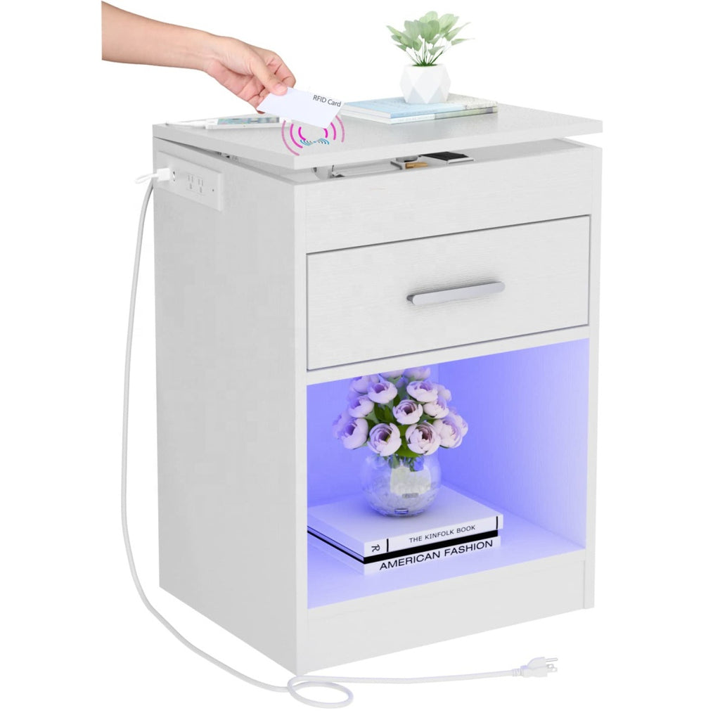 Table de Chevet Intelligente avec Compartiment Caché & LED – Recharge & Sécurité