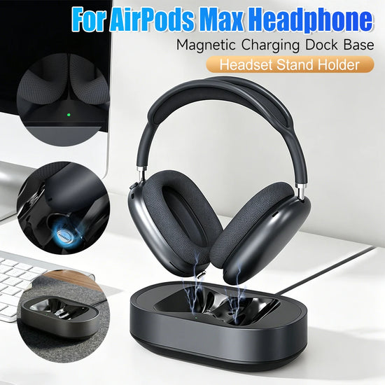 Headphone Charger Docking Station Base For AirPods Max Headset Desktop Stand Holder Magnetic Charging Dock With Dual Connectors